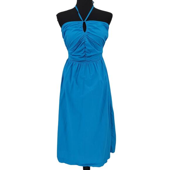 Loft Halter Midi Dress Turquoise Blue‎ Smocked Summer 2023 Wedding Guest Size 2 - Picture 1 of 10